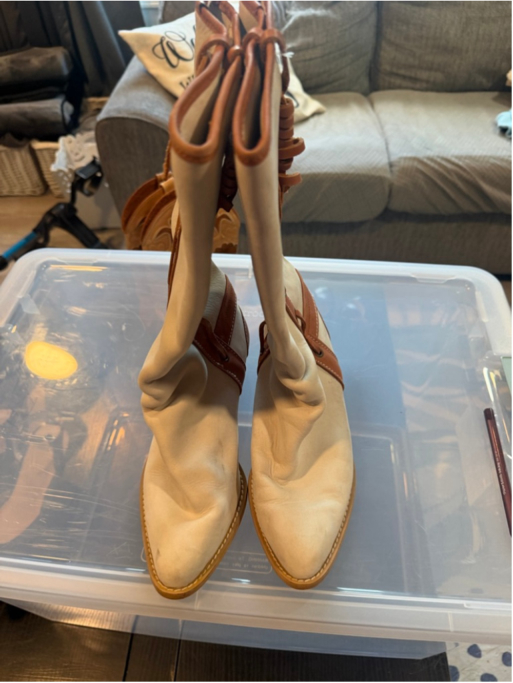 Women's Unbranded Beige & Brown Heeled Boots Size 9